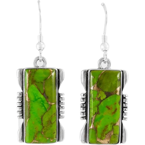 Turquoise Earrings 925 Sterling Silver & Genuine Gemstones (Choose Color)