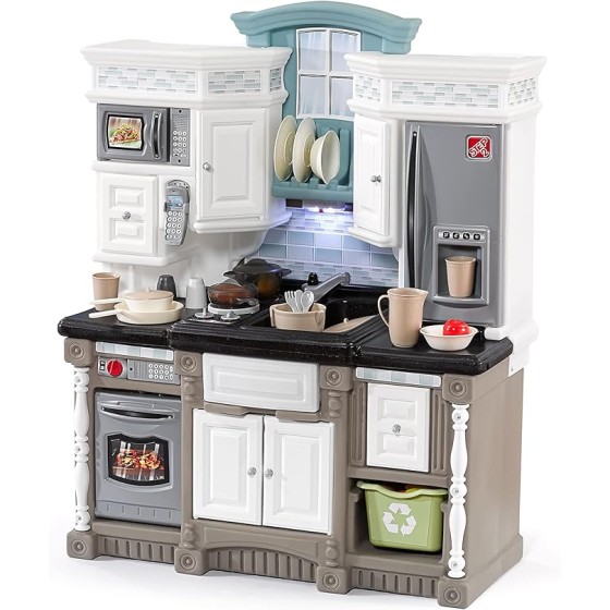 Step2 Lifestyle Dream Kids Kitchen Playset, Indoor/Outdoor Kitchenette, Interactive Play with Lights and Sounds, Made of Durable Plastic, 37 Piece Toy Accessories, Toddlers 2+ Years Old, Gray