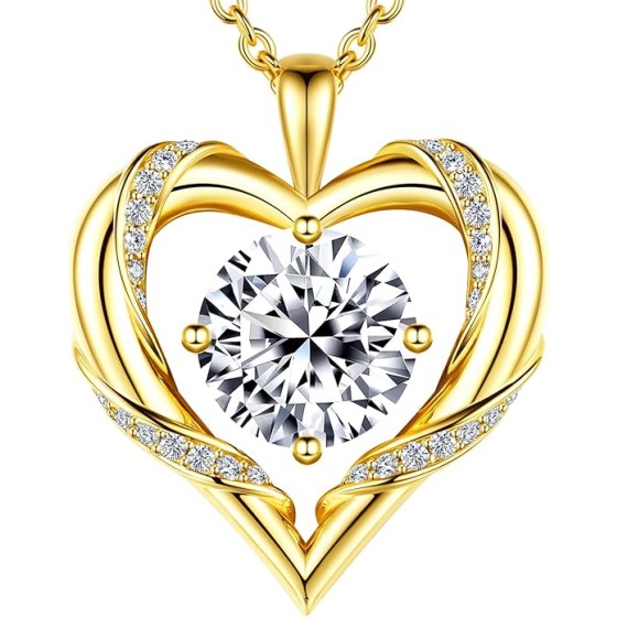 Beam & Bask 2-3 Ct Moissanite Heart Necklaces for Women, 18K Gold Plated Romantic Pendant for Anniversary Birthday, 925 Sterling Silver Jewelry for Wife Girlfriend Mom Her