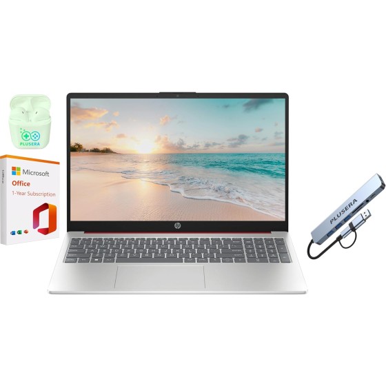HP 15.6" LED Laptop Computer, 8GB RAM 384GB Storage (128GB UFS+256GB Docking Set), Quad-Cores Intel Pentium, Windows 11 S with 1-Year Microsoft Office 365 Included, PLUSERA Earphones, Scarlet Red
