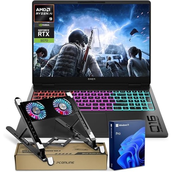 HP Omen MAX 16 RTX 5070 2025 Pro Gaming Laptop, 16" WQXGA(2560*1600) 240Hz, AMD Ryzen AI 9 HX 375(Beats Intel i9), NVIDIA RTX 5070, 64GB DDR5, 2TB SSD, RGB KB, Wi-Fi 7, Bundle with PCO Laptop Cooler