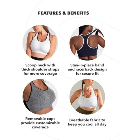 SHAPERMINT Sports Bras for Women - Workout Bras for Women, Plus Size Sports Bra, Workout Tops for Women High Support