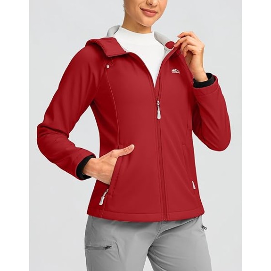 G Gradual Women's Fleece Lined Softshell Jacket Windproof Warm Light Waterproof Hooded Jacket for Women Winter/Fall/Spring