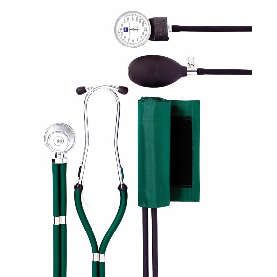 Medline Compli-Mates Professional Aneroid Sphygmomanometer and Sprague Rappaport Stethoscope Kit, Carrying Case Included, Adult Size, Hunter Green, 1 Kit