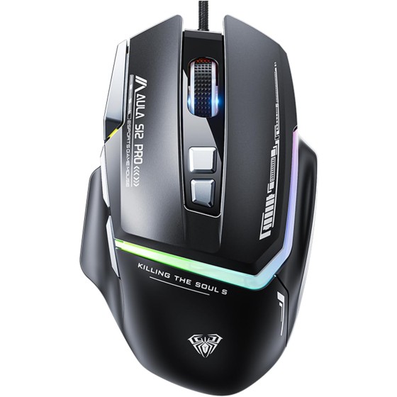 AULA S12Pro Wired Gaming Mouse,12800 DPI Optical Gamer Mouse with RGB Backlit,8 Programmable Buttons,Software Supports DIY Keybinds Rapid Fire Button