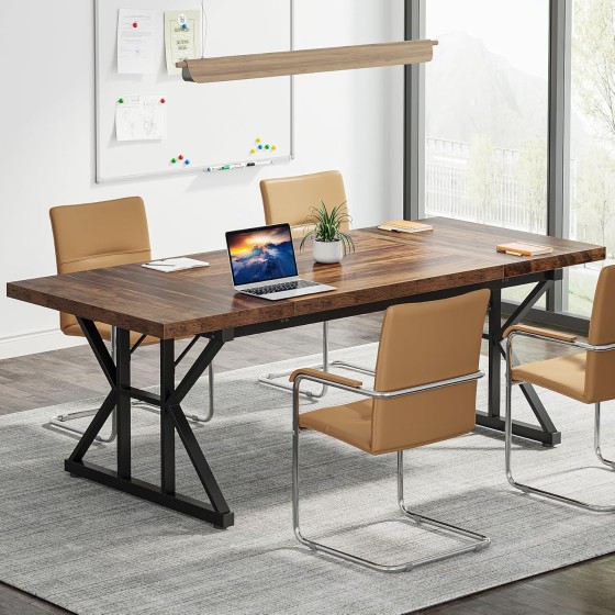 Tribesigns 6FT Conference Table, 70.86 L x 31.49 W x 29.52 H Inches Rectangle Meeting Room Table, Rustic Wood Seminar Table Executive Desk for Office, Conference Room